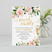 Invitation En Aluminium Fleurs rose vif Aquarelle Bridal Brunch Gold (Debout devant)