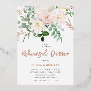 Invitation En Aluminium Fleurs roses et ivoire Rose Gold Dîner de répétiti
