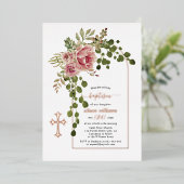 Invitation En Aluminium Fleurs roses poussiéreuses, arche fleurie baptême (Debout devant)