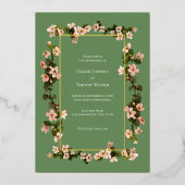 Invitation En Aluminium Fleurs roses poussiéreuses - Sage - Mariage de cad (Recto)