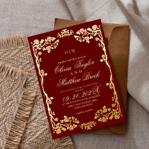 Invitation En Aluminium Fleurs Roses Royal Red Gold Le Mariage de