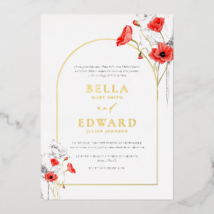 Invitation En Aluminium Fleurs rouges de pavot en or véritable mariage mod