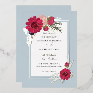 Invitation En Aluminium Fleurs rouges et vertes de mariage