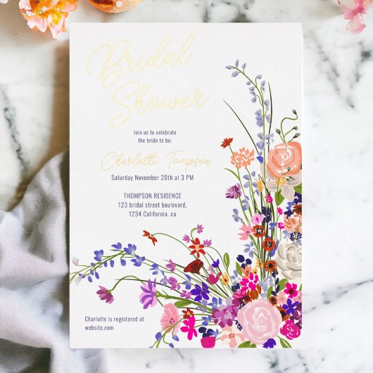 Invitation En Aluminium Fleurs sauvages automnales modernes script douche