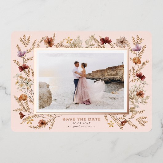 Invitation En Aluminium Fleurs sauvages autour Enregistrer la date (Recto)