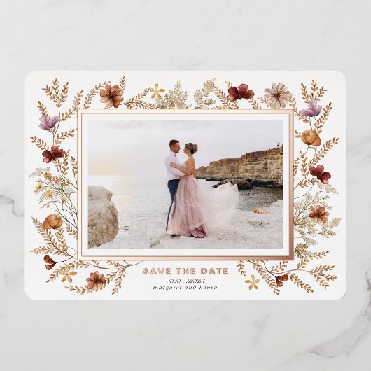 Invitation En Aluminium Fleurs sauvages autour Enregistrer la date (Recto)