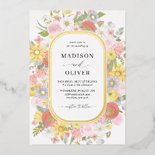 Invitation En Aluminium Fleurs sauvages chic Floral Aquarelle or Mariage