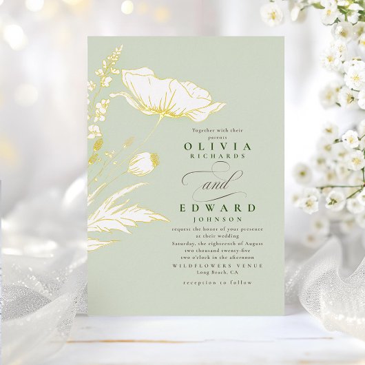 Invitation En Aluminium Fleurs sauvages dessinés à la main Elegant Sage Ma
