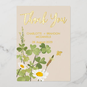 Invitation En Aluminium Fleurs Sauvages Mariage Remerciement Or