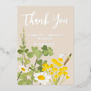 Invitation En Aluminium Fleurs sauvages Mariage Remerciements Or