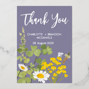 Invitation En Aluminium Fleurs sauvages Mariage Remerciements Or Feuille I