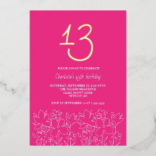 Invitation En Aluminium Fleurs sauvages mignonnes modernes 13e anniversair