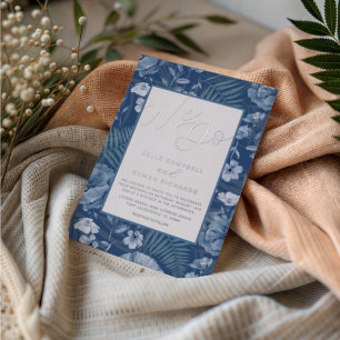 Invitation En Aluminium Fleurs Sauvages Modernes Bleu & Argent Nous Faison