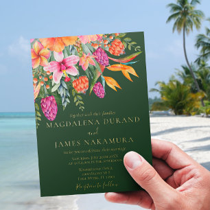 Invitation En Aluminium Fleurs Tropicales Colorées Mariage Vert