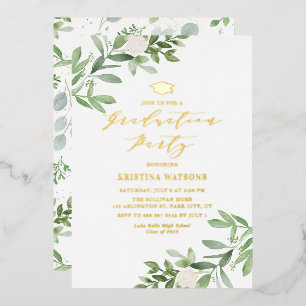 Invitation En Aluminium Fleurs vertes et blanches Graduation Party