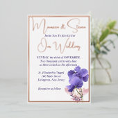 Invitation En Aluminium Fleurs violettes Élégant Mariage blanc (Debout devant)