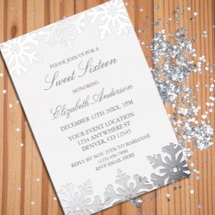 Invitation En Aluminium Flocon de Neige d'Argent Winter Sweet 16