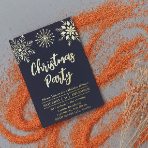 Invitation En Aluminium Flocon de neige de fête de Noël Or Bleu Moderne
