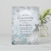 Invitation En Aluminium Flocon de neige d'hiver Argent Bleu Quinceanera Fo (Debout devant)