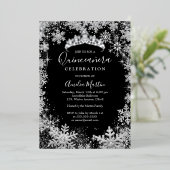 Invitation En Aluminium Flocon de neige d'hiver Silver Black Quinceanera (Debout devant)