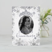 Invitation En Aluminium Flocon de neige en argent d'hiver Photo Quinceaner (Debout devant)