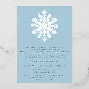 Invitation En Aluminium Flocon de neige minimaliste Mariage bleu glace