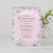Invitation En Aluminium Flocon de neige rose Silver Quinceanera (Debout devant)