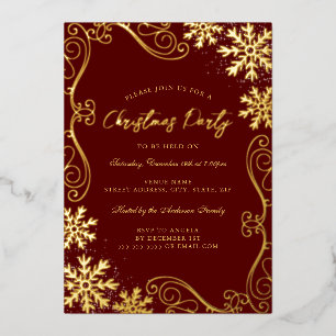 Invitation En Aluminium Flocon de neige tourbillon or rouge Fête de Noël