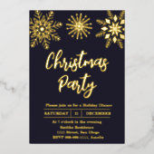 Invitation En Aluminium Flocon de Noël Gold Blue Modern (Recto)