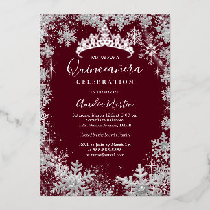Invitation En Aluminium Flocon d'hiver argent burgundy Quinceanera