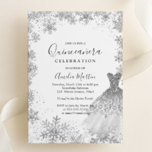 Invitation En Aluminium Flocon d'hiver Quinceanera Argentée