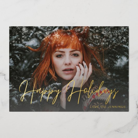 Invitation En Aluminium Flocons de neige Lumière & Photo(s) Vacances (Recto)