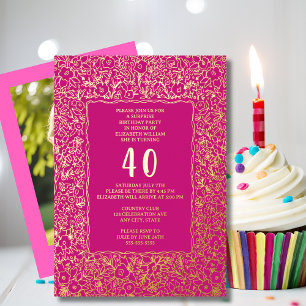 Invitation En Aluminium Floral 40e Surprise Anniversaire Modèle rose uniqu