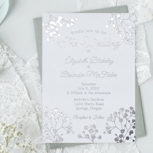 Invitation En Aluminium Floral argent simple sur mariage blanc bleu