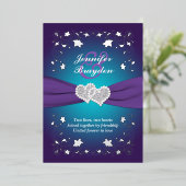Invitation En Aluminium Floral argenté, violet, Turquoise Coeur joint Mari (Debout devant)