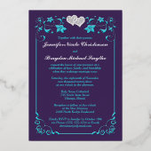 Invitation En Aluminium Floral argenté, violet, Turquoise Coeur joint Mari (Verso)