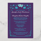 Invitation En Aluminium Floral argenté, violet, Turquoise Coeurs joints 2 (Verso)