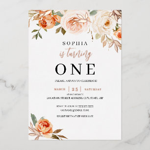 Invitation En Aluminium Floral Automne Fille 1er anniversaire