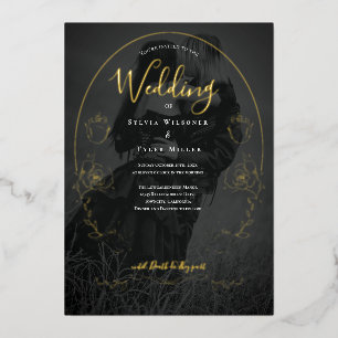 Invitation En Aluminium Floral Black Photo Mariage gothique