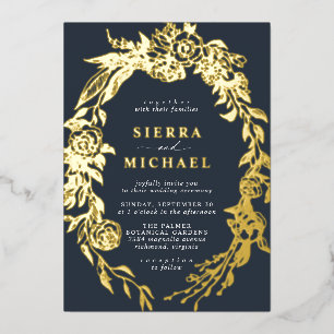 Invitation En Aluminium Floral bleu marine et or   Elegant Mariage Moody