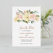 Invitation En Aluminium Floral Blush Rose Élégant Mariage Enregistrer La D (Debout devant)