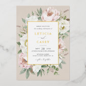 Invitation En Aluminium Floral Blush White Peony Elegant Mariage Gold Foil (Recto)