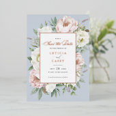 Invitation En Aluminium Floral Blush White Peony Rose Foil Enregistrer la  (Debout devant)