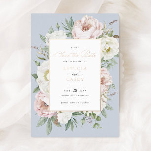 Invitation En Aluminium Floral Blush White Peony Rose Foil Enregistrer la 