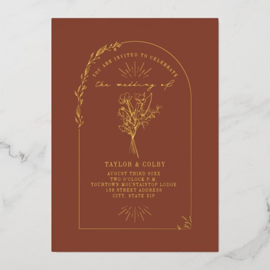 Invitation En Aluminium Floral Bouquet Arch Terracotta Mariage (Recto)