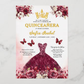 Invitation En Aluminium Floral Burgundy Butterfly Princess Quinceanera (Recto)