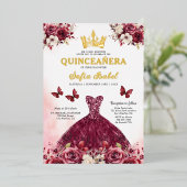 Invitation En Aluminium Floral Burgundy Butterfly Princess Quinceanera (Debout devant)