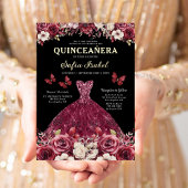 Invitation En Aluminium Floral Burgundy Butterfly Princess Quinceanera