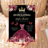 Invitation En Aluminium Floral Burgundy Butterfly Princess Quinceanera