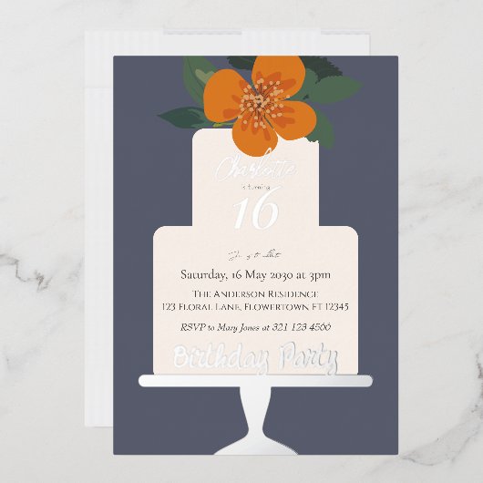 Invitation En Aluminium Floral Cake Anniversaire (Enveloppe)